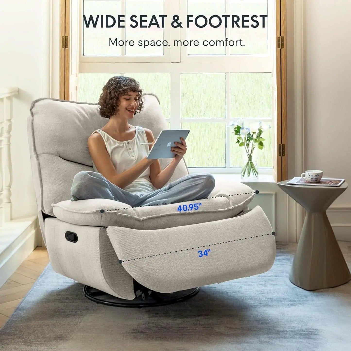 White Three Sixty Degree Swivel Rocker Recliner Chair from PriceLows™