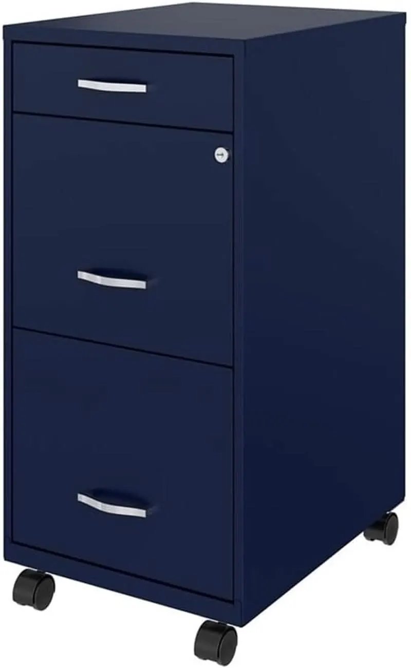 18 Inch Deep 3 Drawer Mobile Metal File Cabinet Navy With Cam Lock For Office Organization from PriceLows™