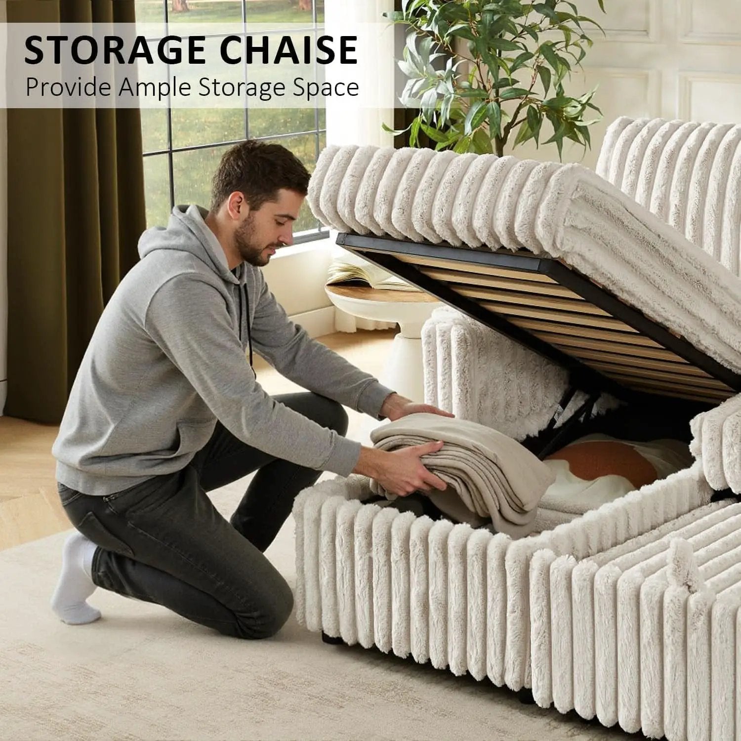 Beige 81Inch Ultra SleeperSofa With Charging Station from PriceLows™
