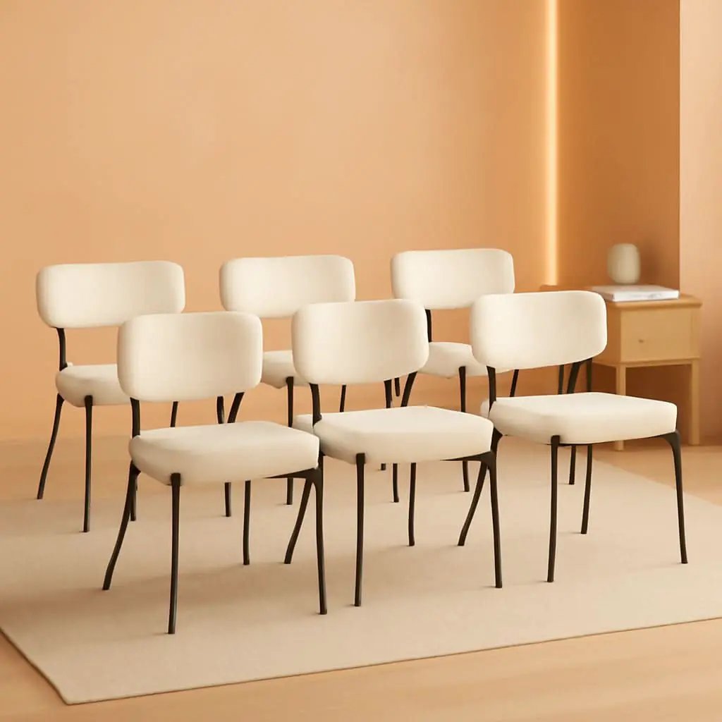 White Boucle Upholstered Dining Chairs Curved Back from PriceLows™