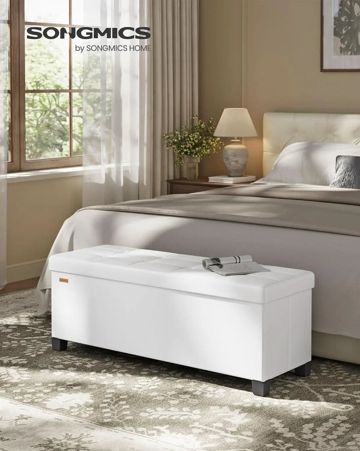 Cloud White Leatherette Storage Ottoman Bench 15x43 from PriceLows™