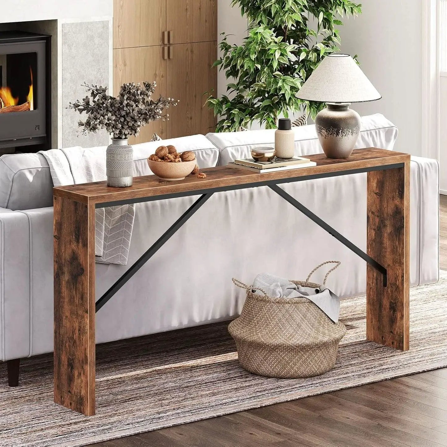 62 Inch Long Rustic Brown Console Table For Entryway from PriceLows™