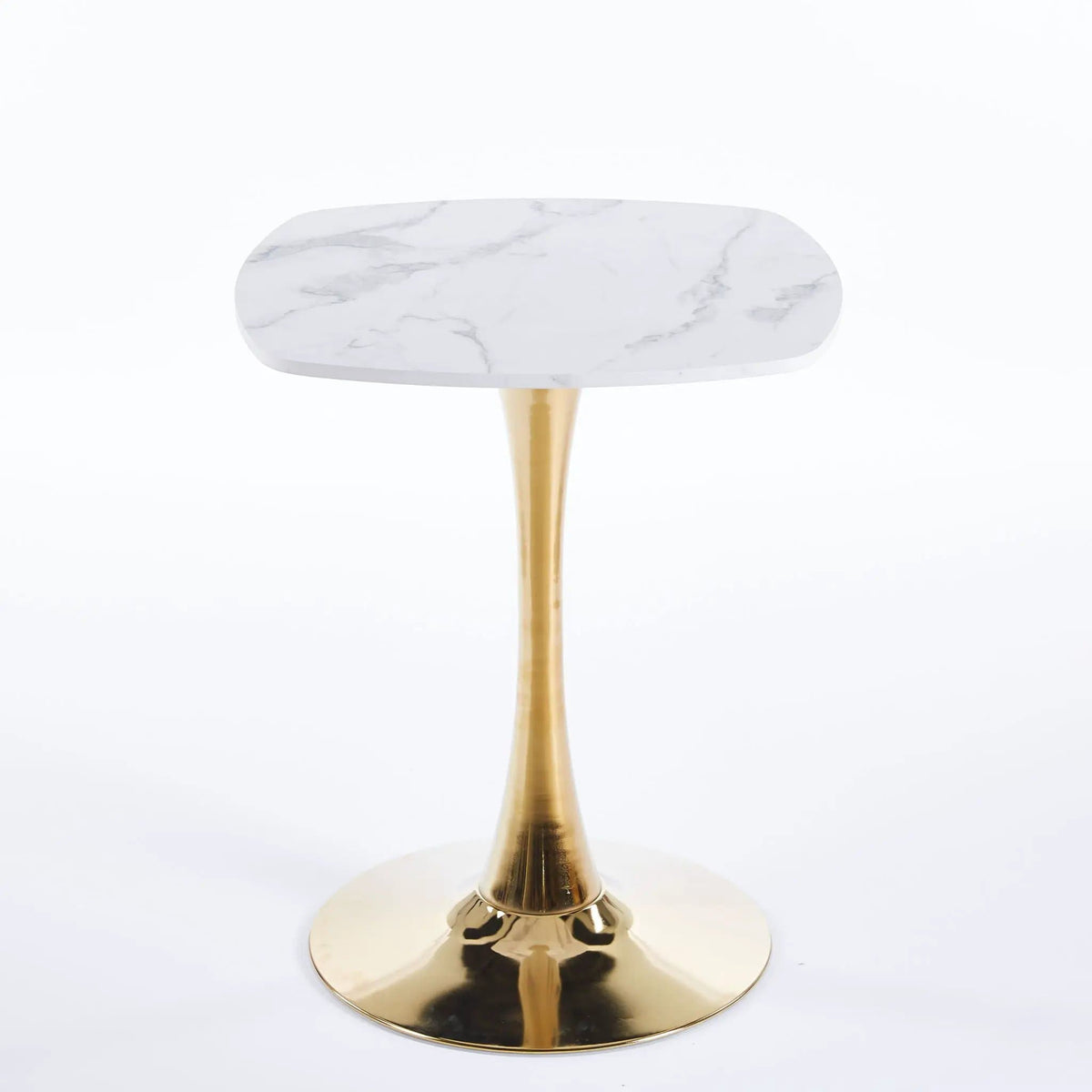 Square Tulip Dining Table For 2 4 People | 23.62 x 23.62 x 28.93 in | Metal & Mdf | Golden / White