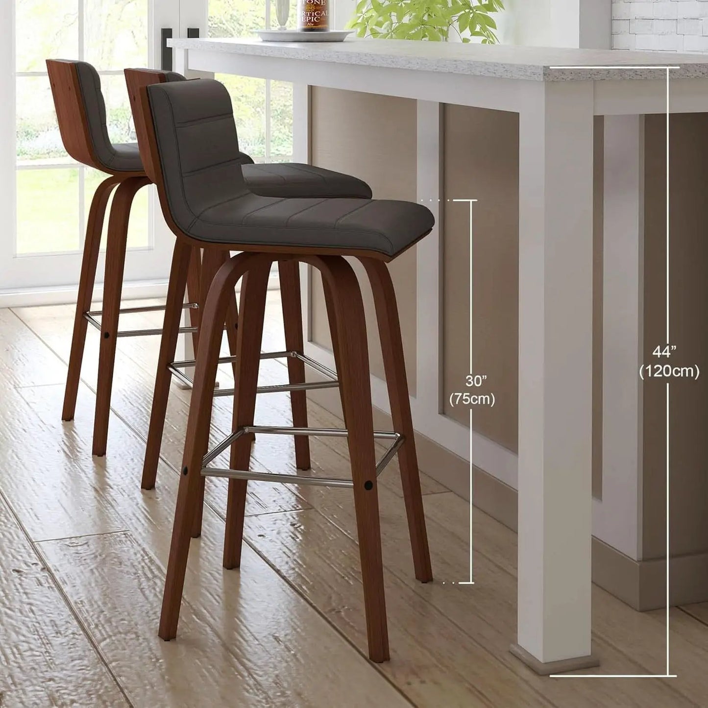 Mid-Century Modern Barstool Grey Faux Leather Wood Finish from PriceLows™