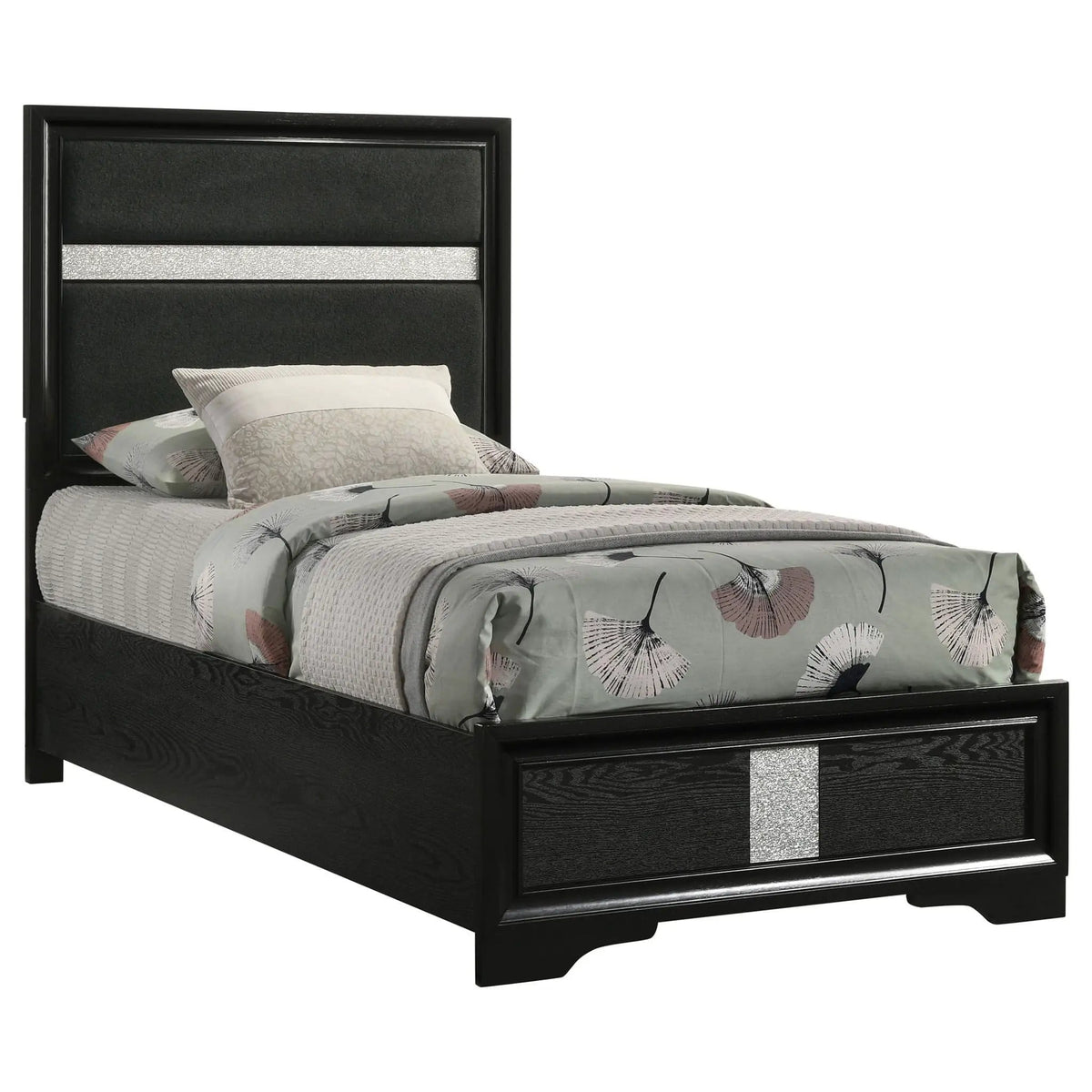 Miranda 54-inch Upholstered Twin Panel Bed | 42.25 x 78.5 x 53.75 in | Fabric | Black