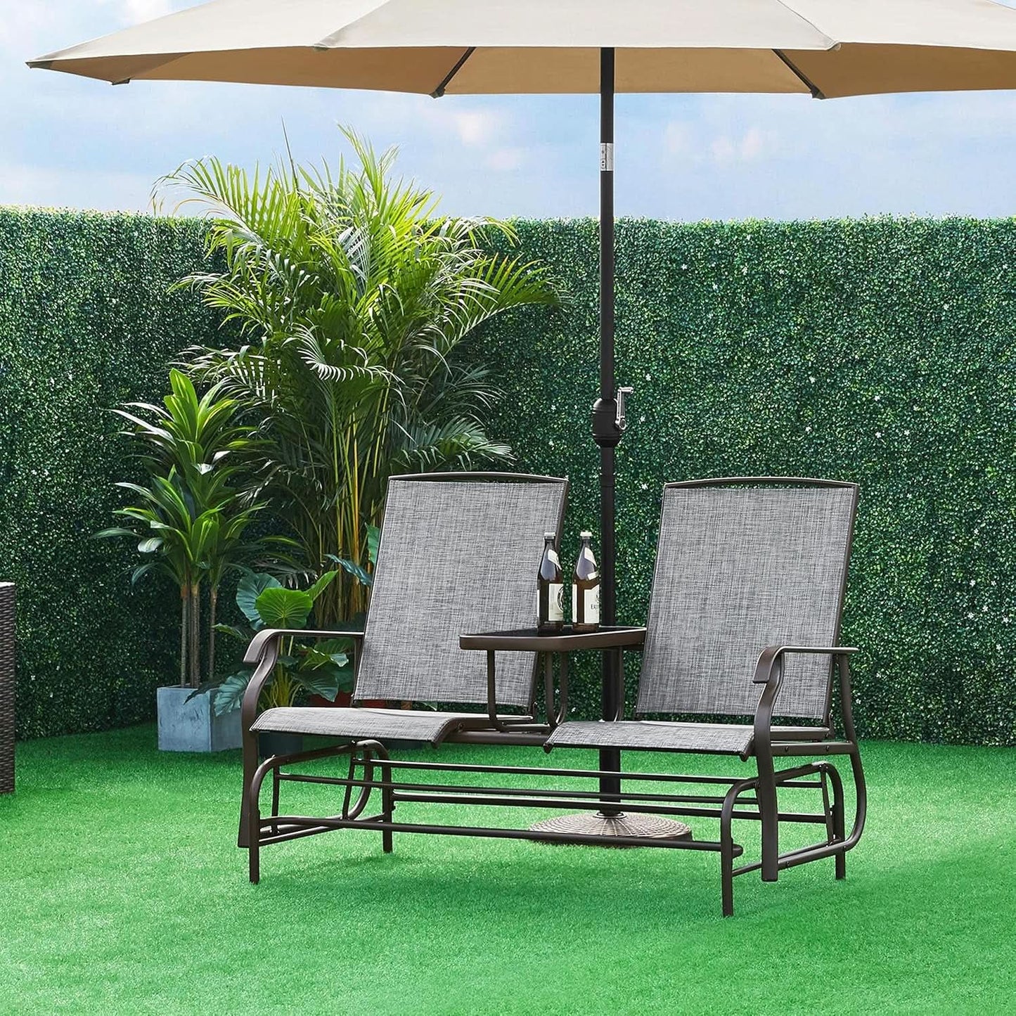 Two-Seat Outdoor Glider Bench with Center Table from PriceLows™