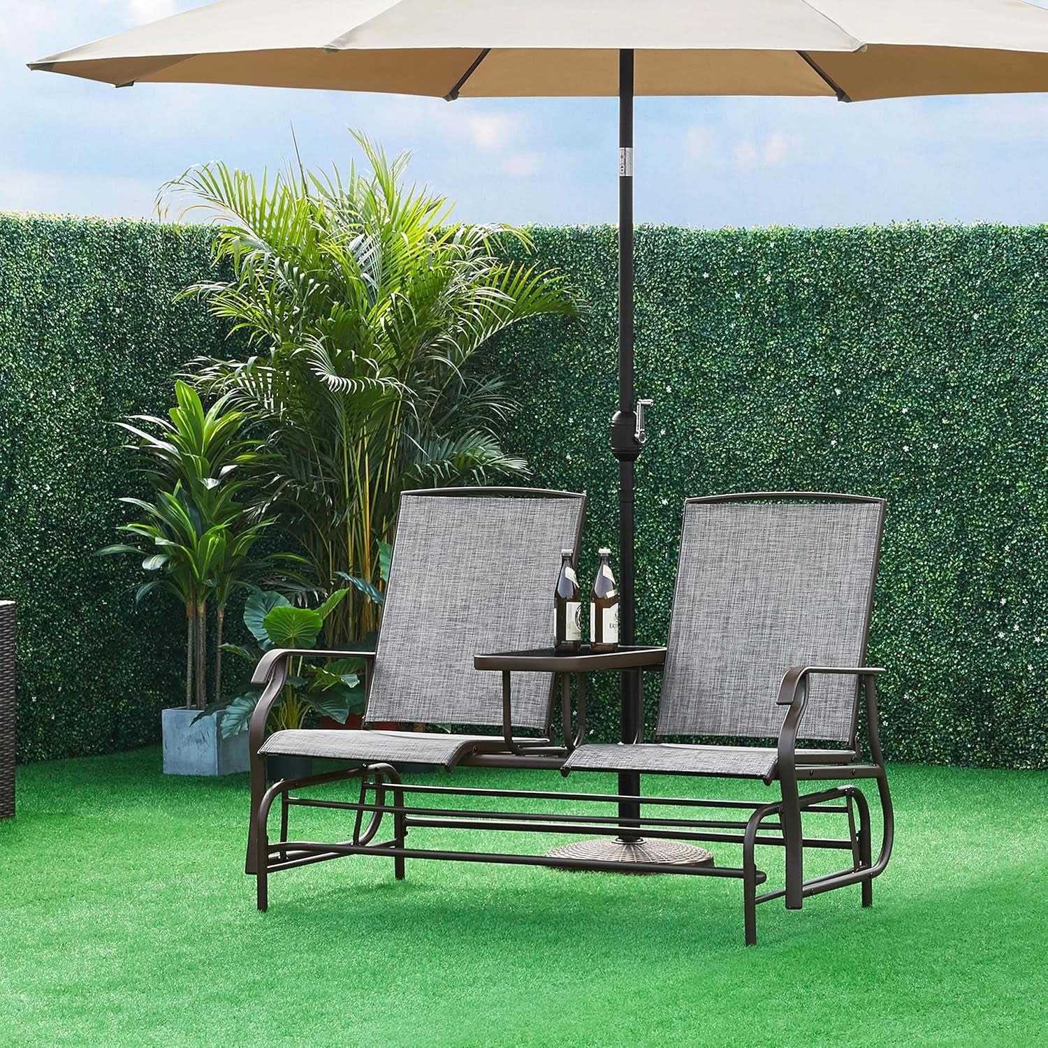 Two-Seat Outdoor Glider Bench with Center Table from PriceLows™