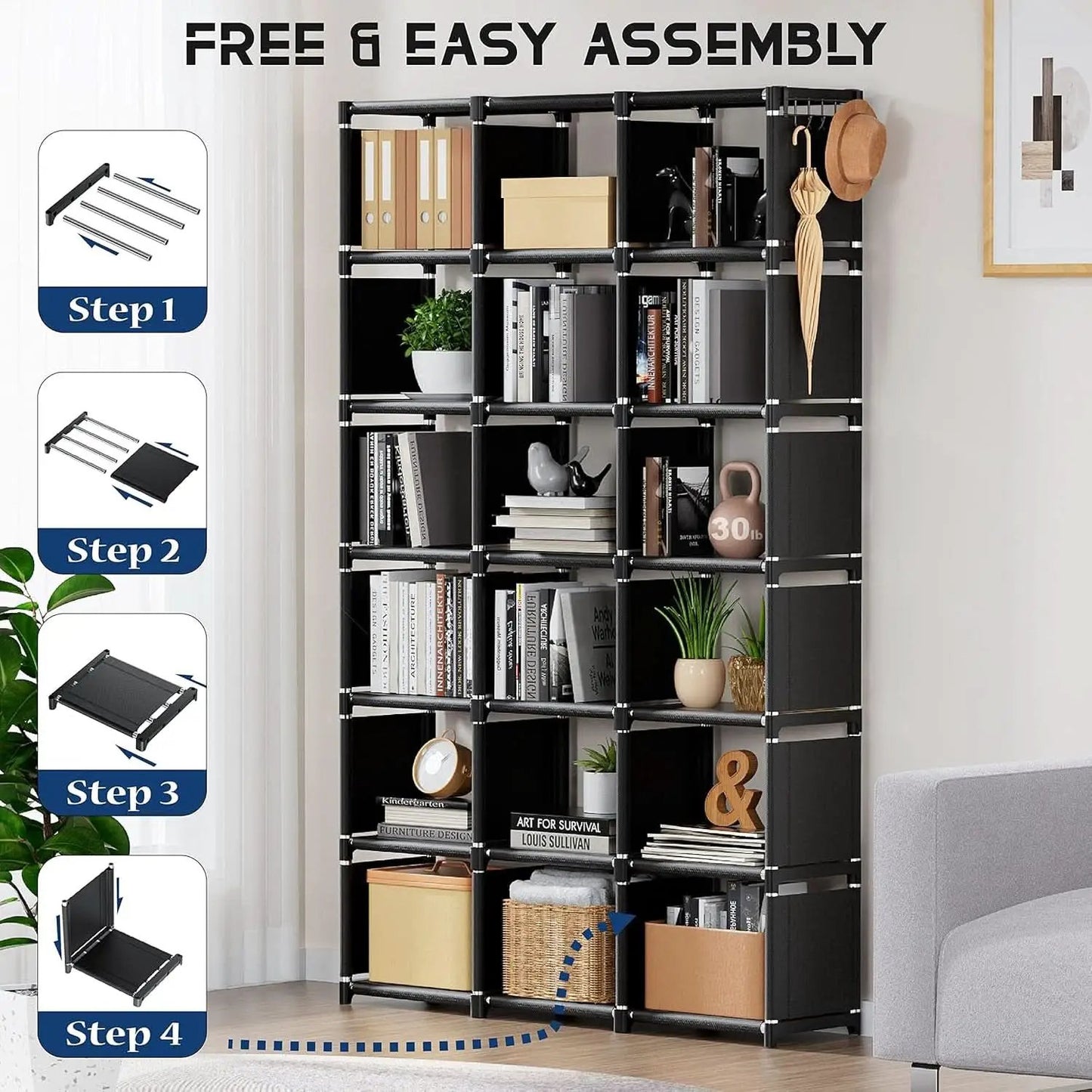 18 Cube Black Durable Bookcase With Storage Organizer from PriceLows™