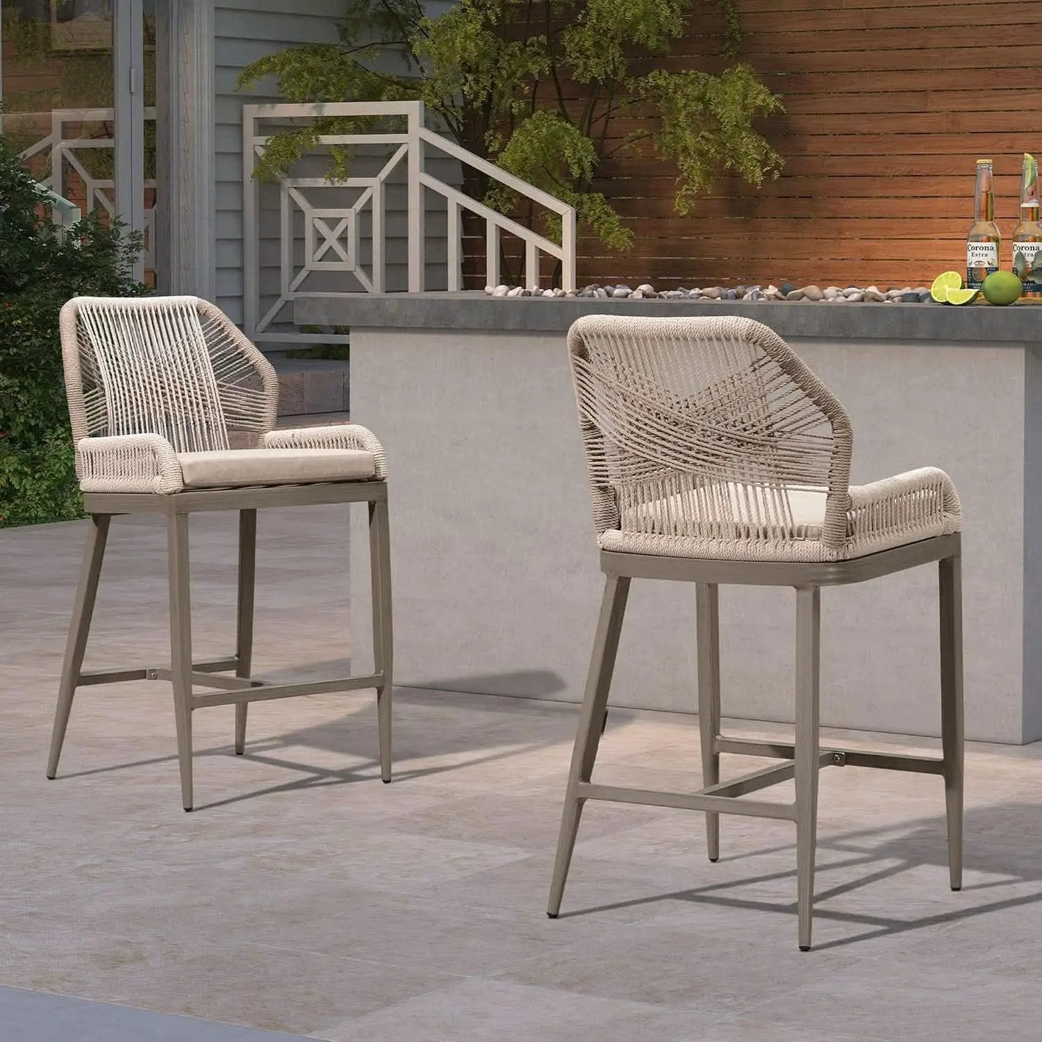Counter Height Bar Stools Set Of 4 Woven Aluminum With Back And Arms from PriceLows™