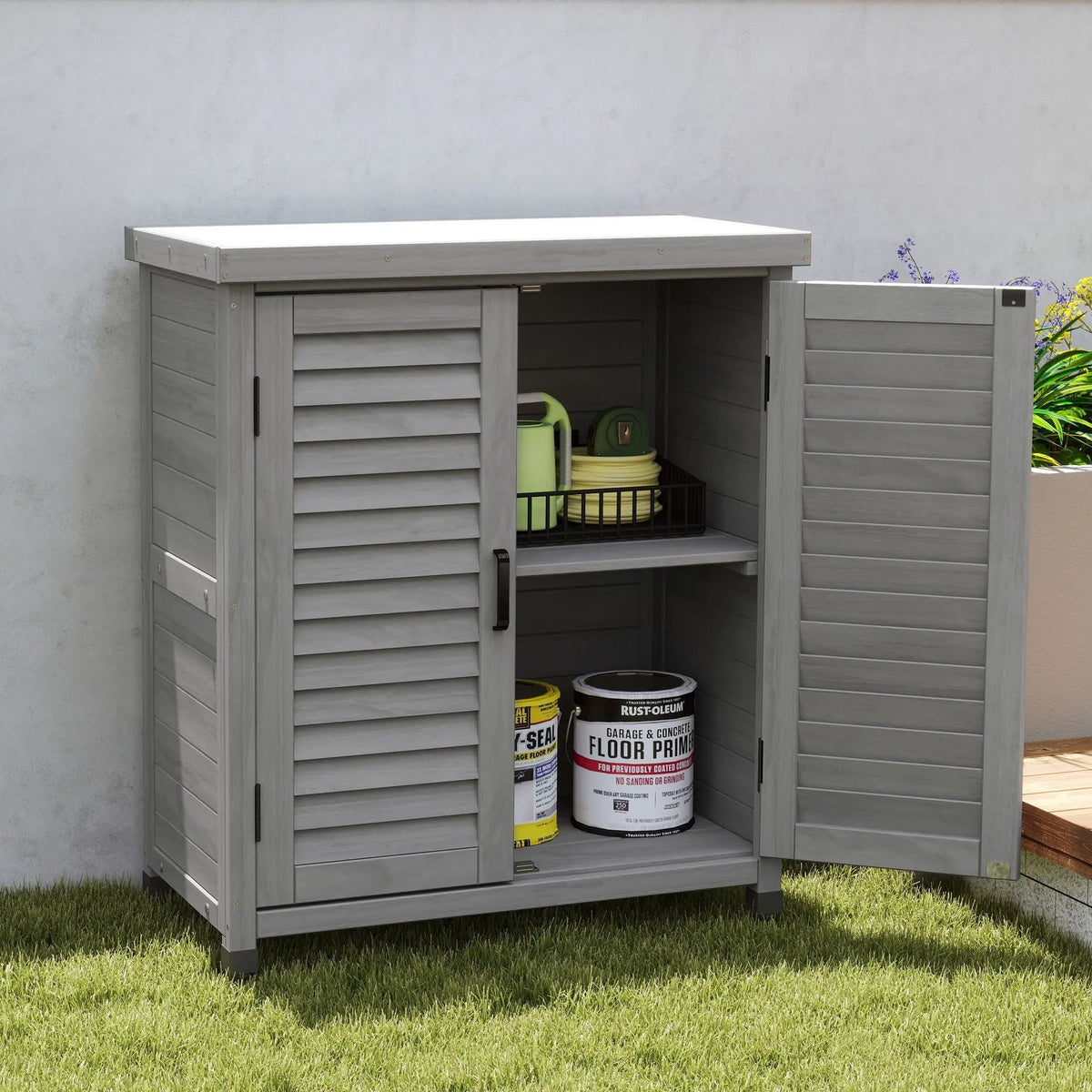 Outdoor Potting Bench | Storage Cabinet | Metal Table Top | Hemlock Wood Construction