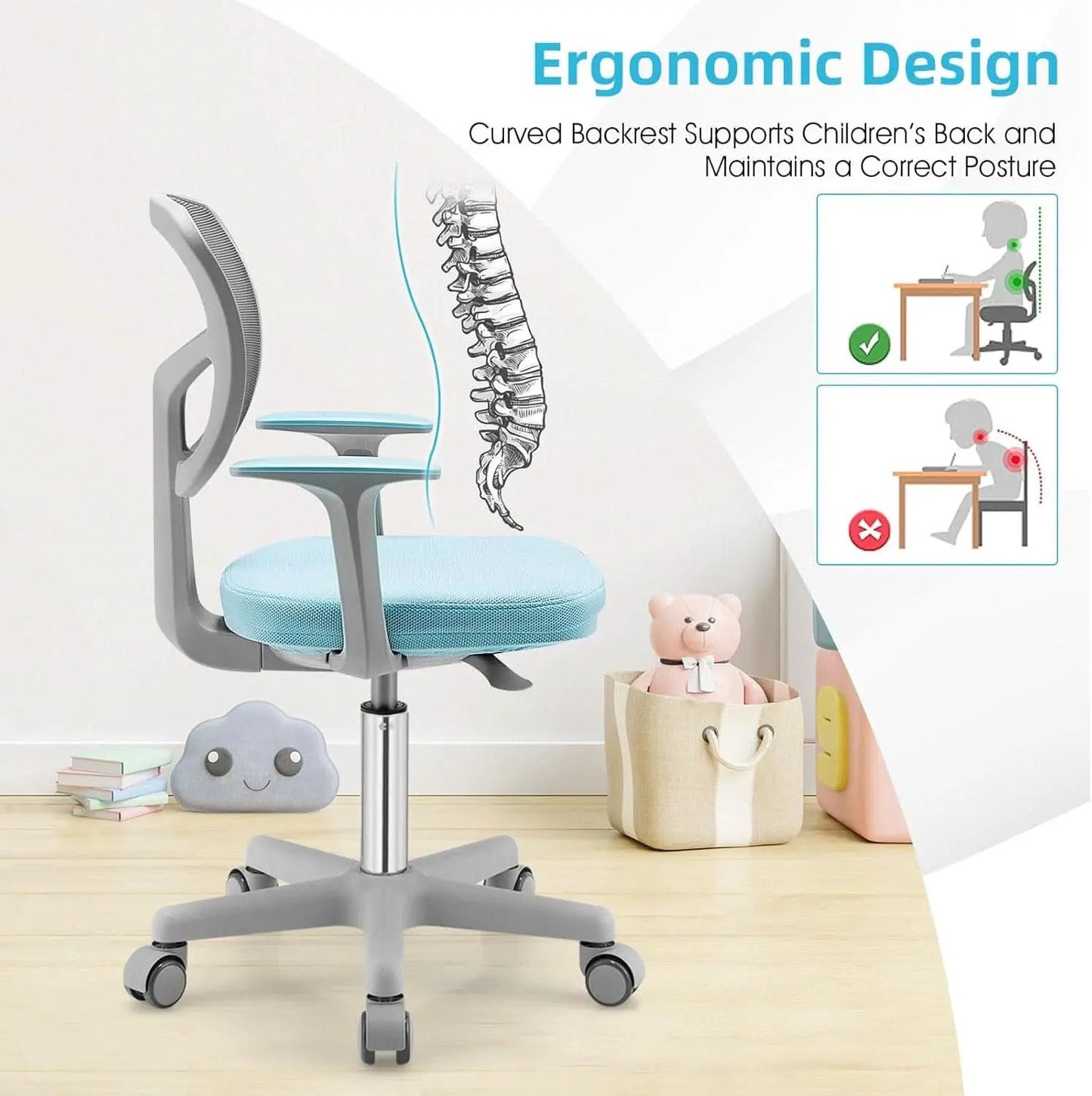 Ergonomic Kids Desk Chair With Lumbar Support Blue from PriceLows™