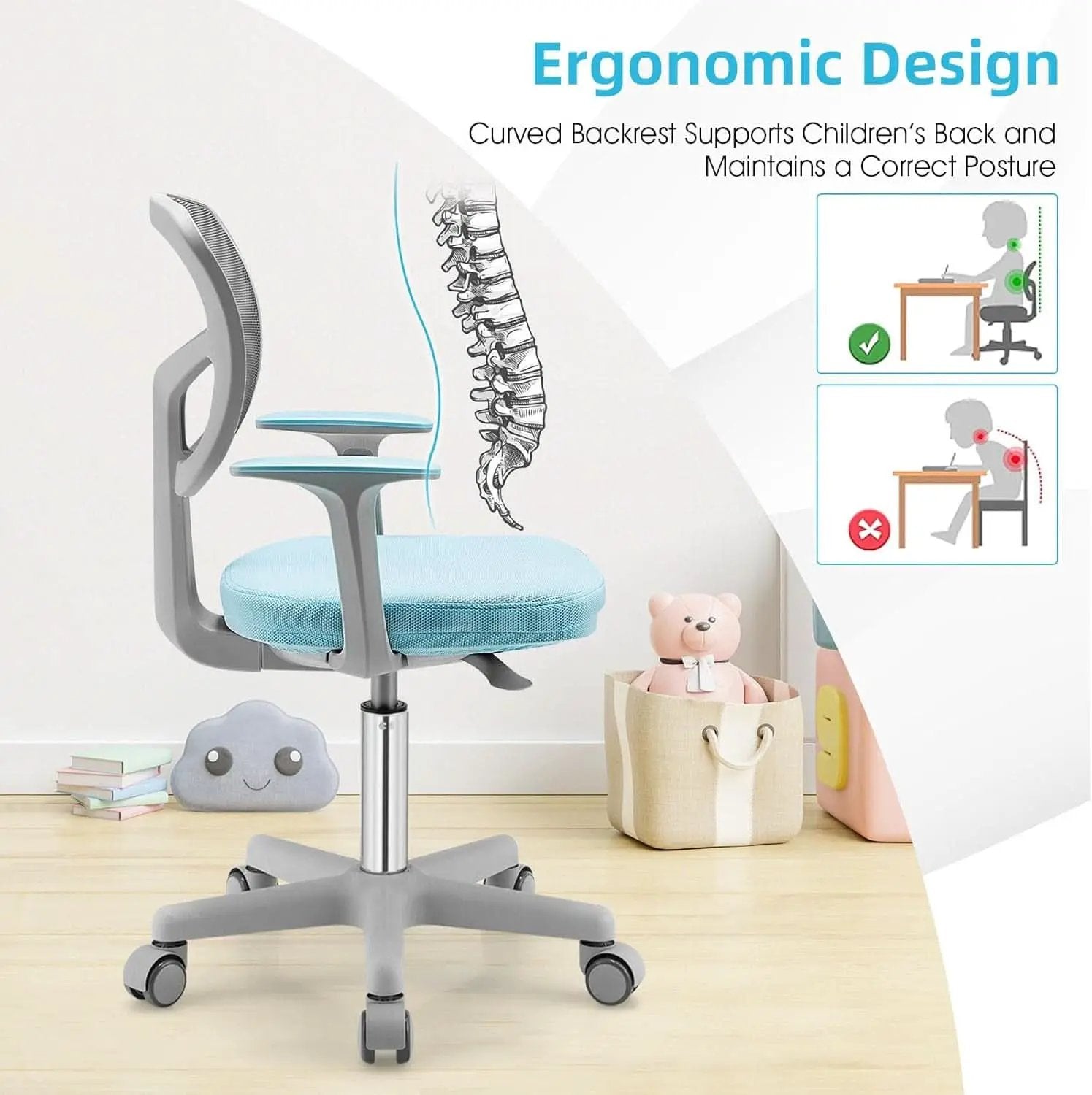 Ergonomic Kids Desk Chair With Lumbar Support Blue from PriceLows™