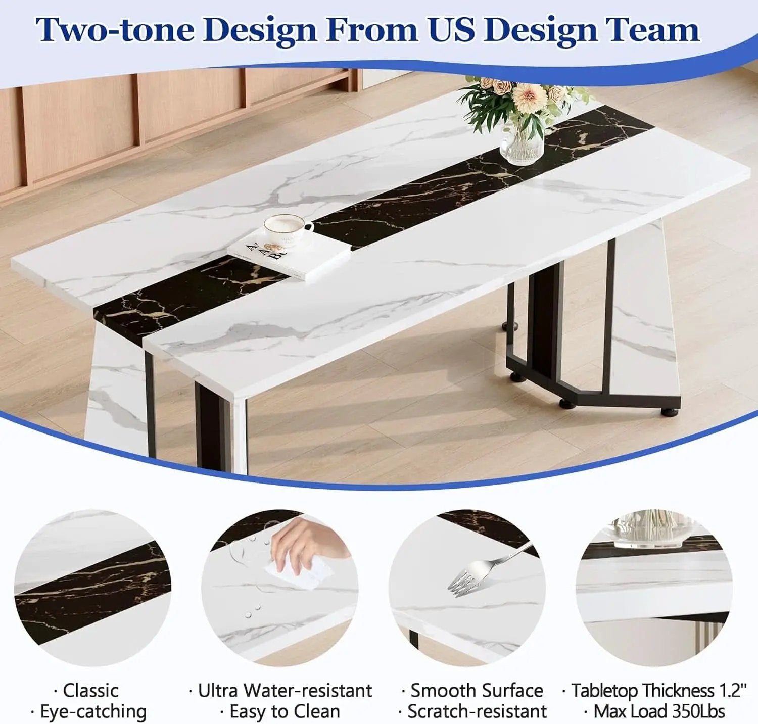 Dining Table Set For Six Seventy One Inch White Marble Top Leather Chairs from PriceLows™
