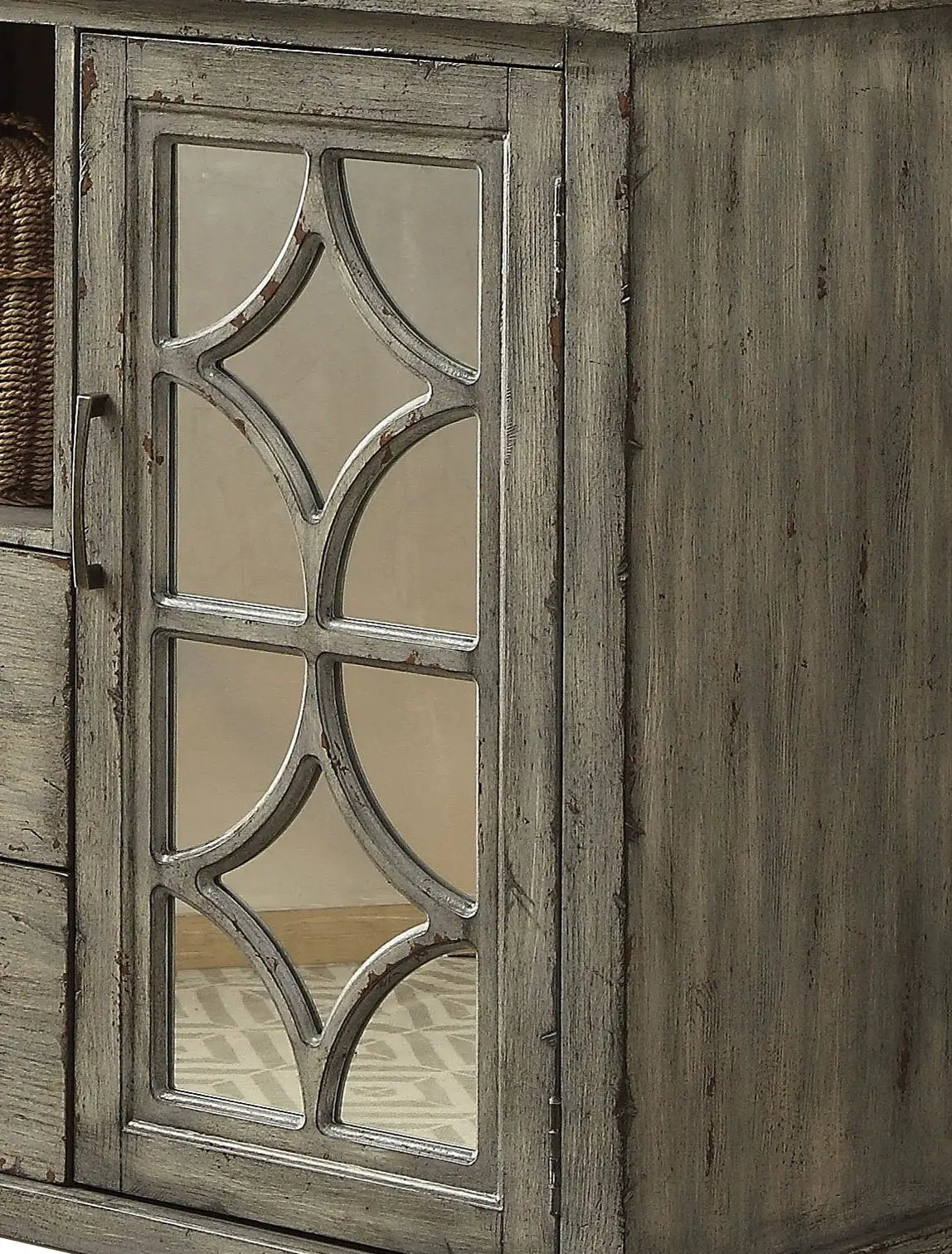 Velika Weathered Console Table | Gray Finish | Open Compartment Storage | Two Doors