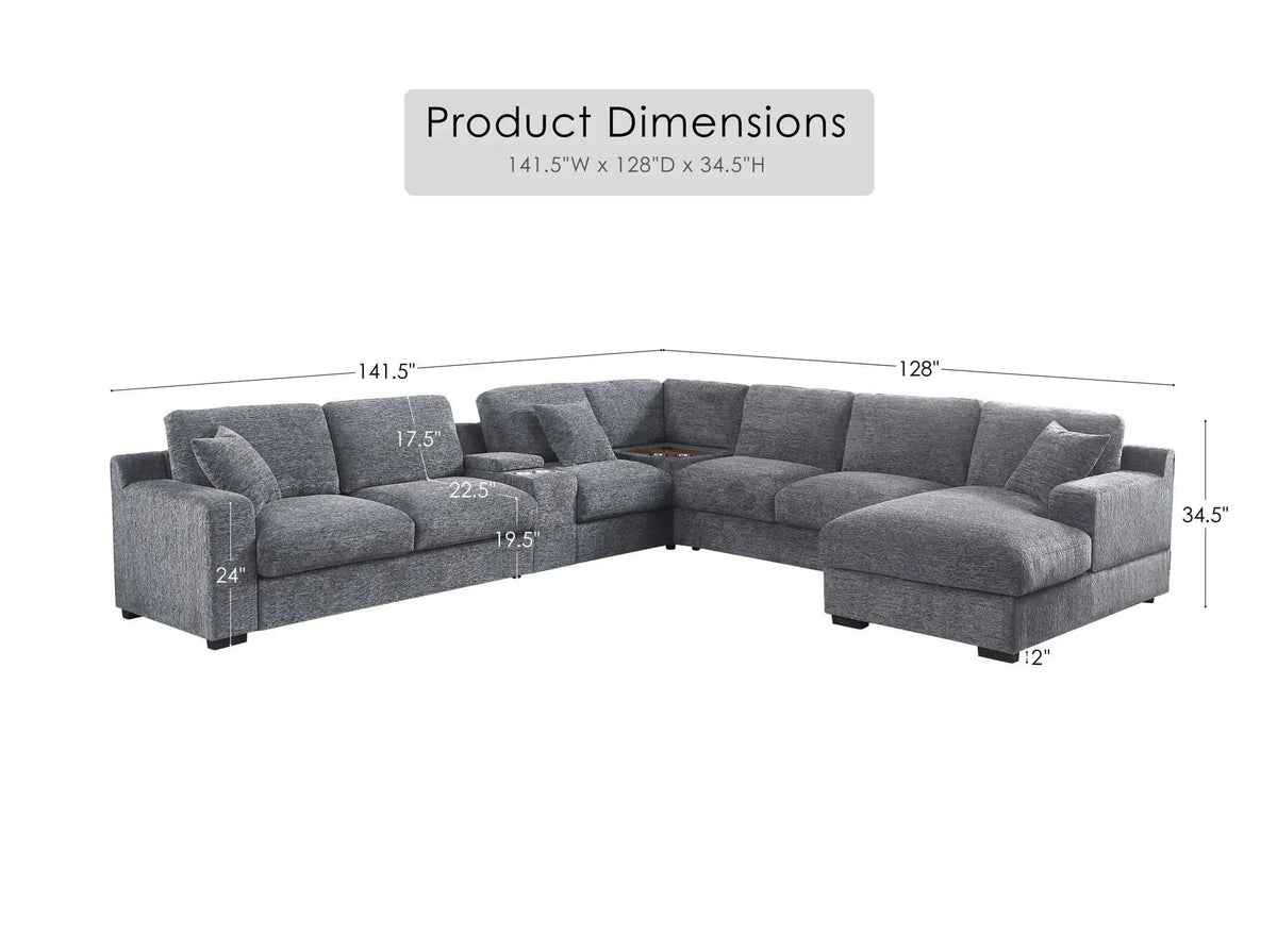 Celine Fabric Corner Sectional Sofa With Right-Facing Chaise, Cupholders, And | 3 Pieces | Fabric | Living Room