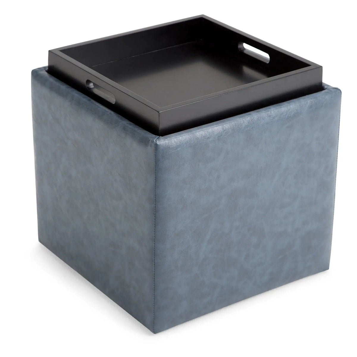 Rockwood Upholstered Cube Ottoman | Flip Over Serving Tray | Large Interior Storage | 16.9 Inch Cube