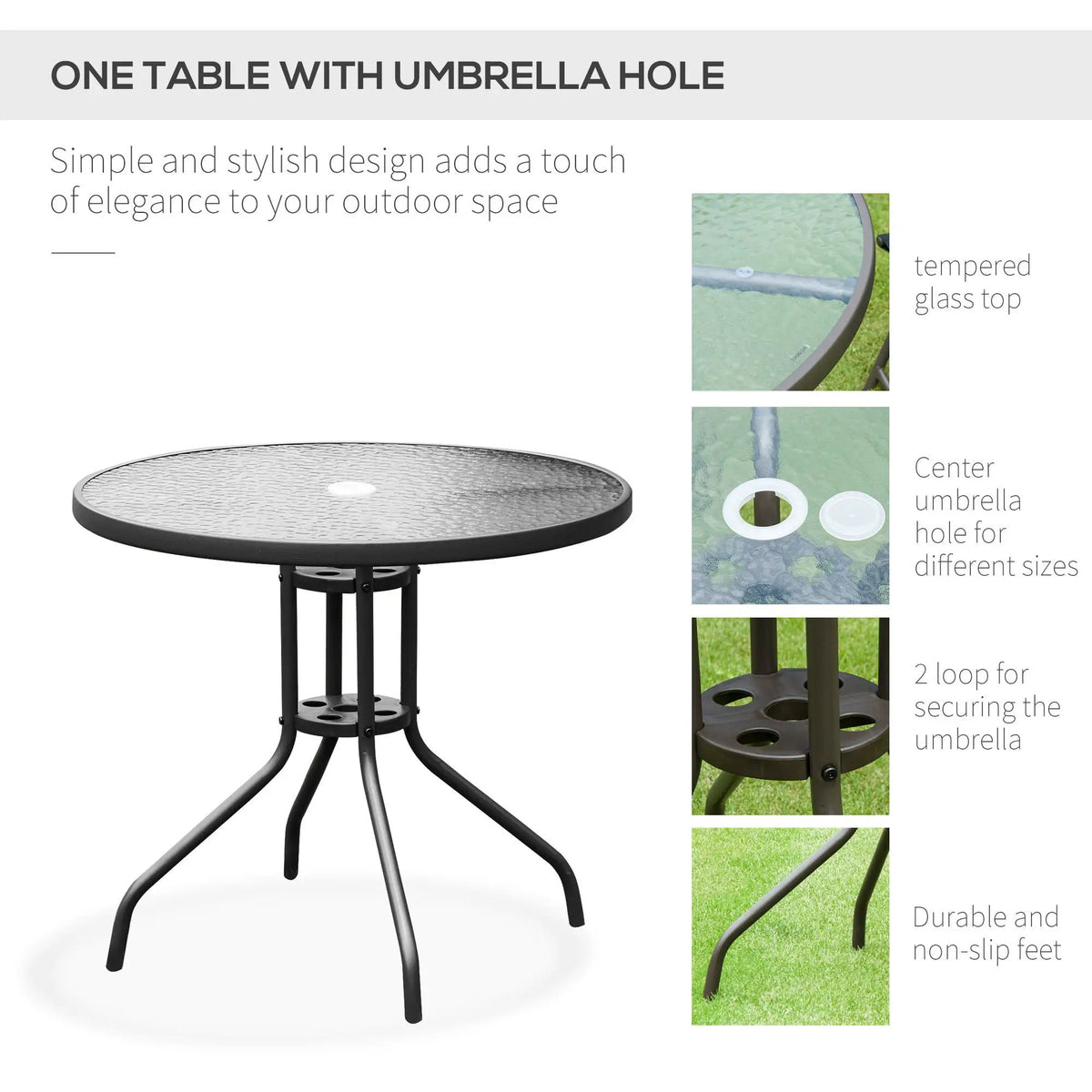 Outsunny Patio Dining Set | 6-Piece | Table With Umbrella | Folding Chairs