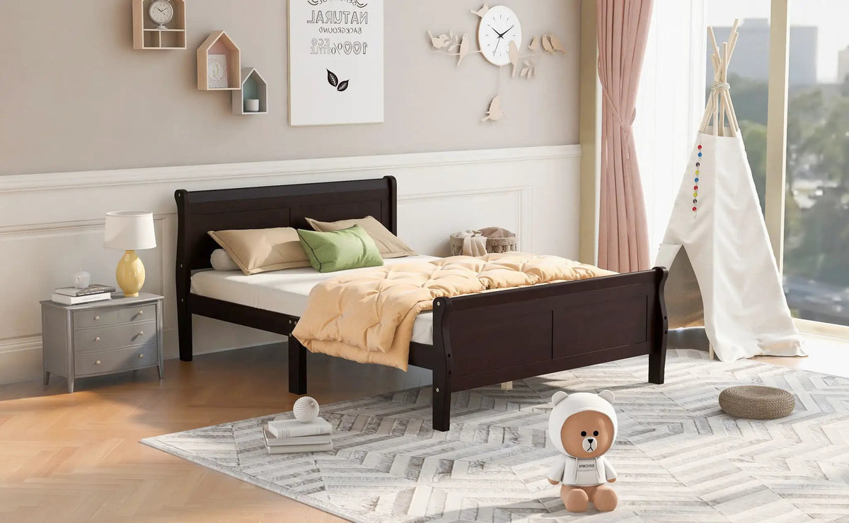 Wood Platform Bed Frame | Headboard Footboard | Wood Slat Support