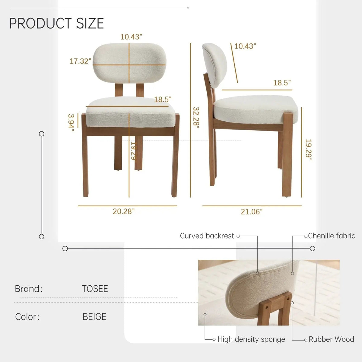 Ergonomic Dining Chairs | Set Of 2 | Wingback Design | Adjustable Feet