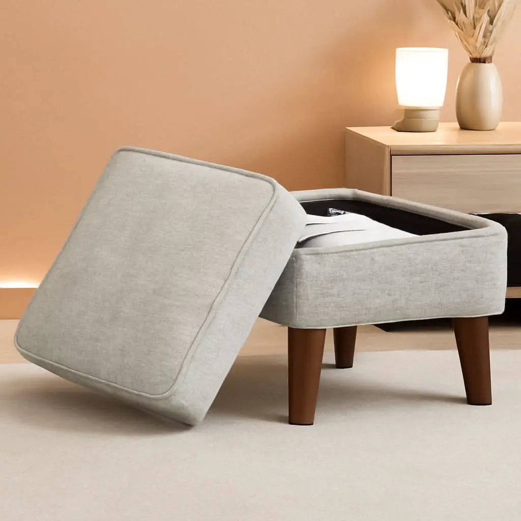 Beige Upholstered Storage Ottoman With Removable Lid from PriceLows™