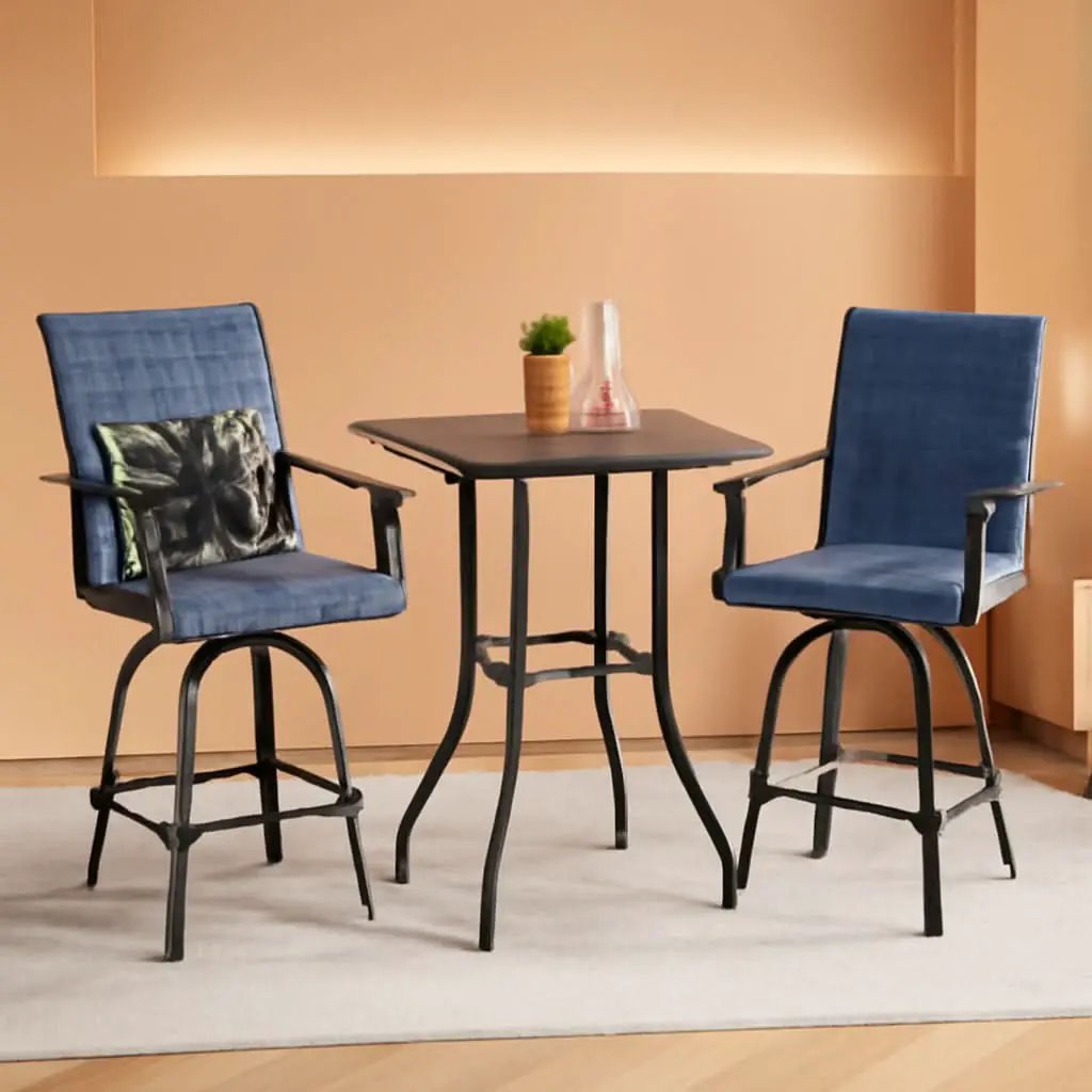 Outdoor Swivel Bar Stools Blue Textilene Table And Chairs from PriceLows™