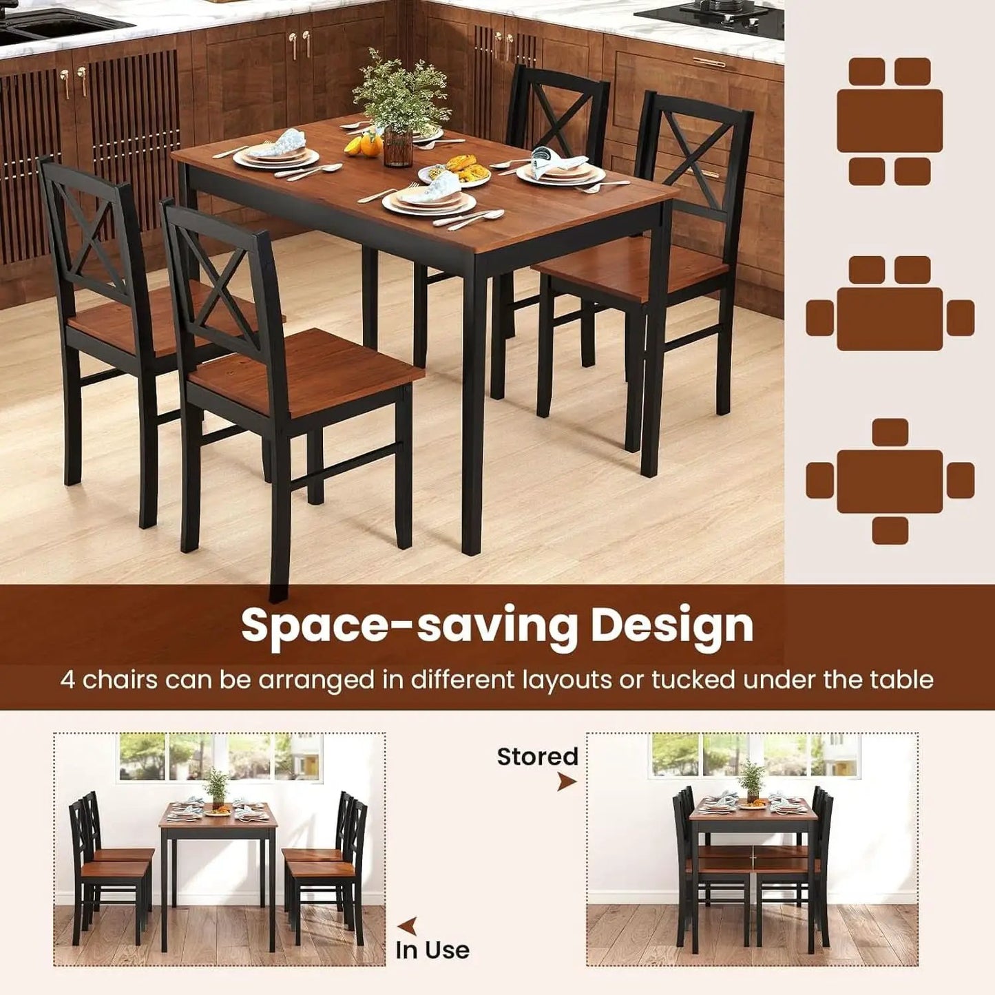 Executive Solid Rubber Wood Space Saving Dining Set from PriceLows™