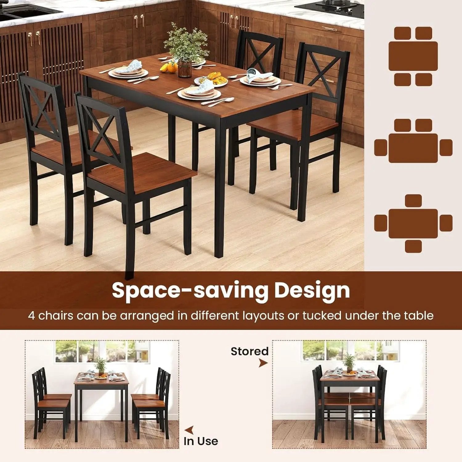 Executive Solid Rubber Wood Space Saving Dining Set from PriceLows™