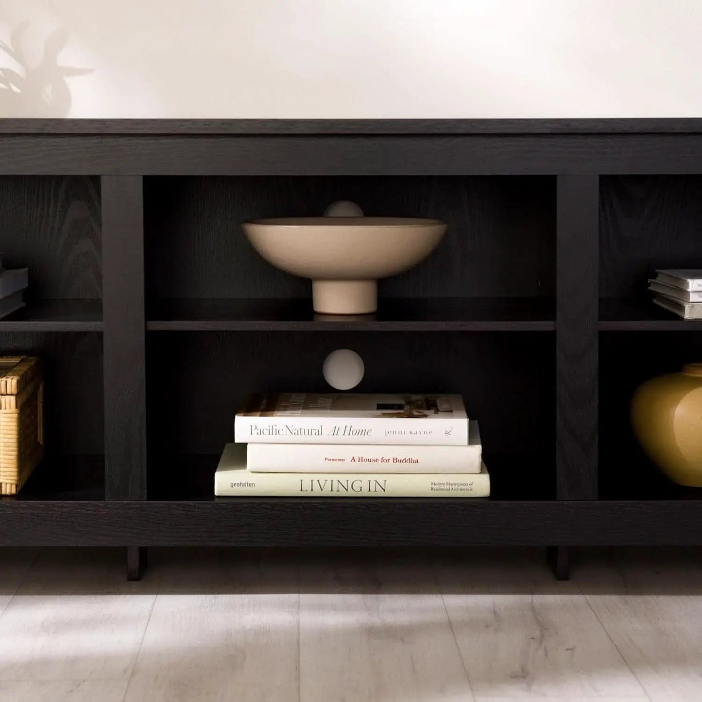 Wren Classic 6 Cubby TV Stand Black 70 Inch for 80 Inch TVs from PriceLows™