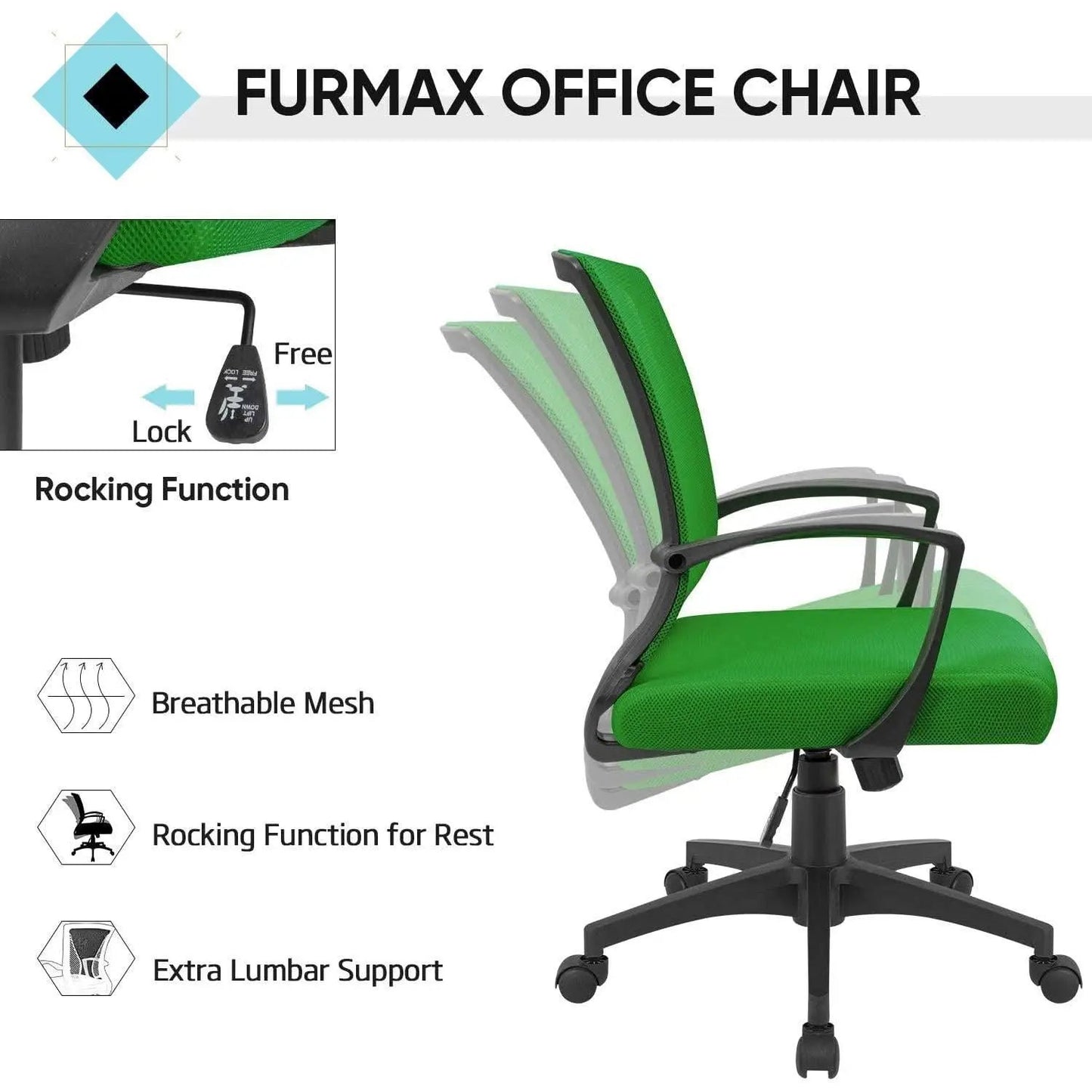 Ergonomic Green Mesh Office Chair With Lumbar Support from PriceLows™