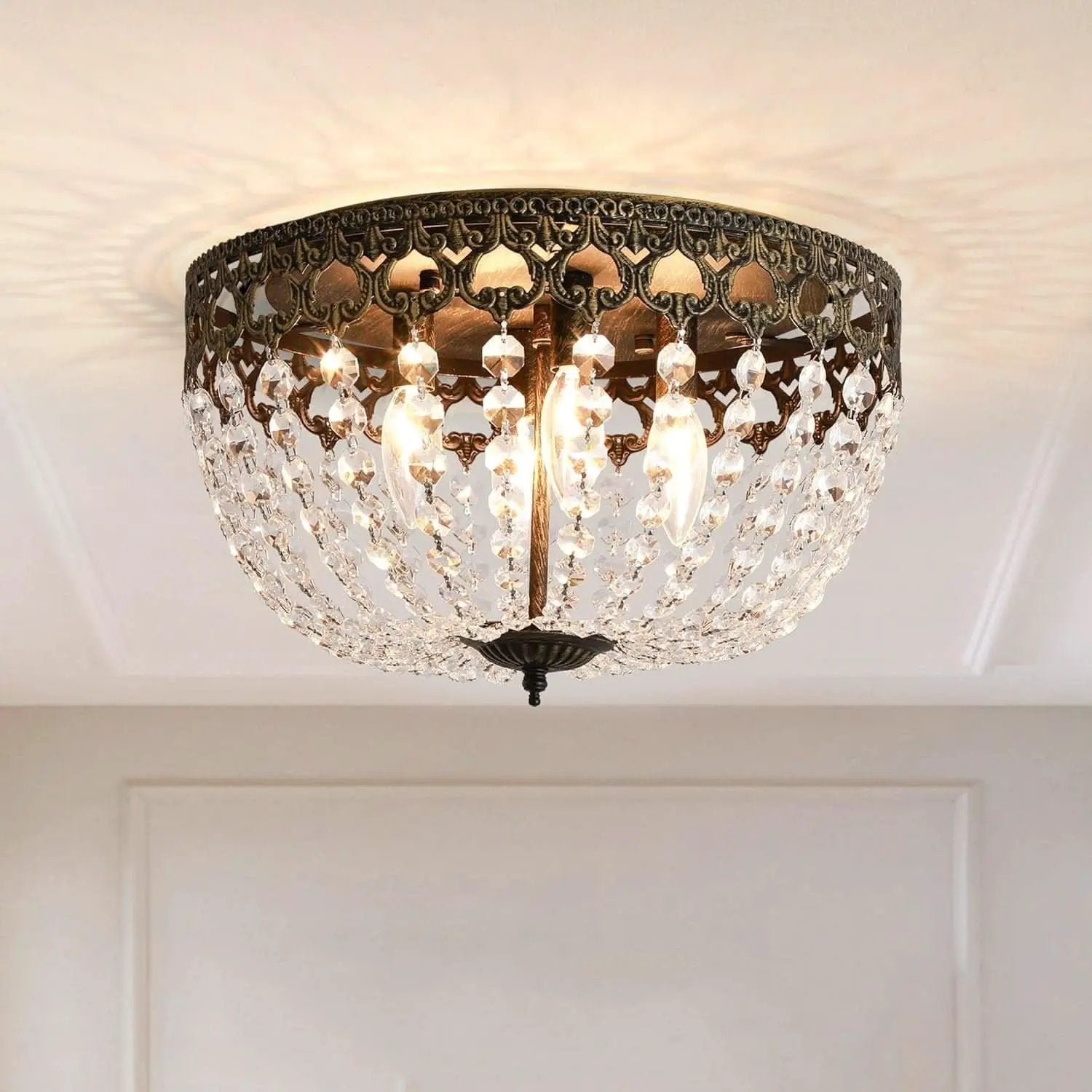 Bronze Crystal 15 Inch Four Light Flush Mount Ceiling Light from PriceLows™