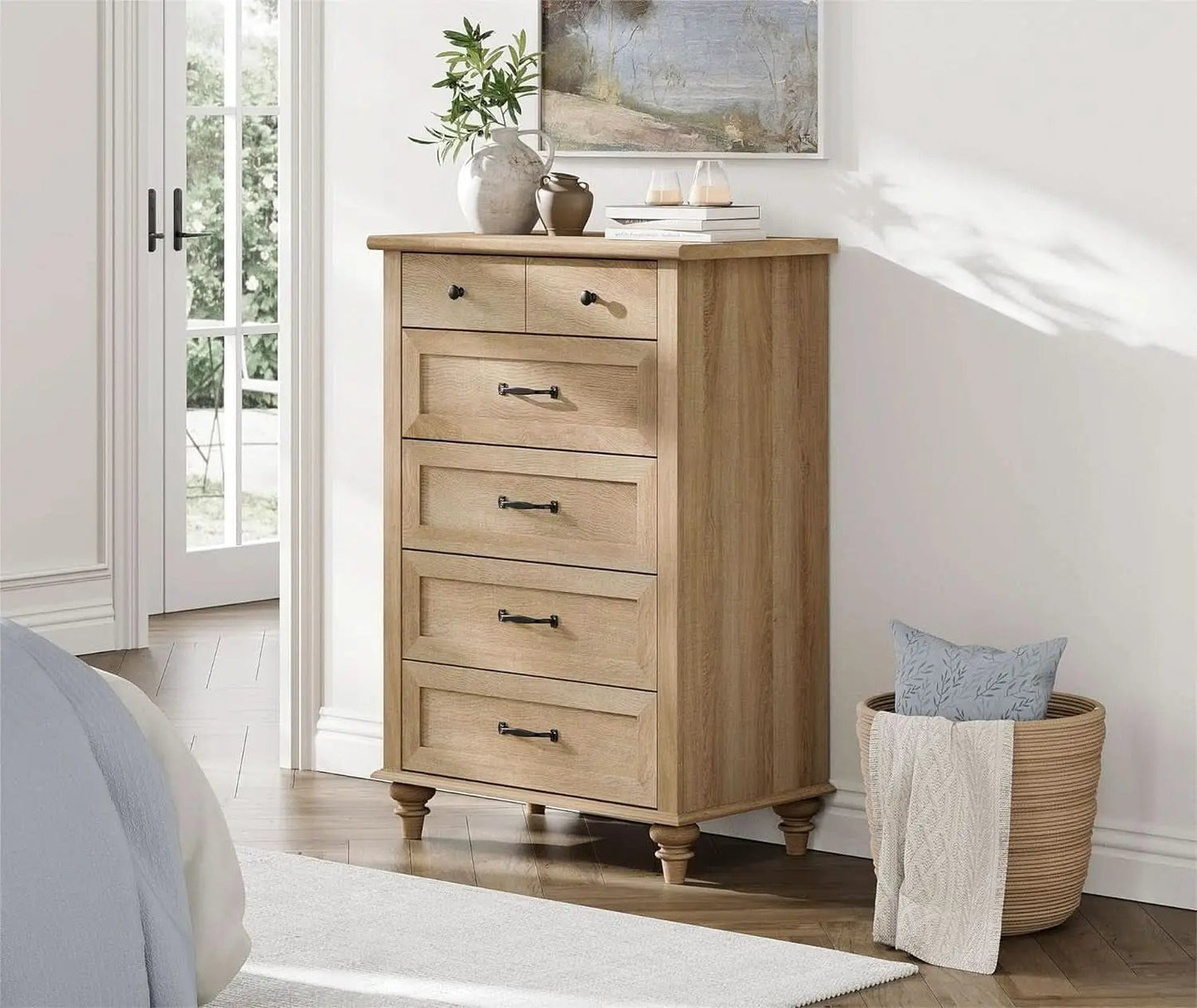 Oak Midcentury Dresser Five Drawers Storage Organizer from PriceLows™