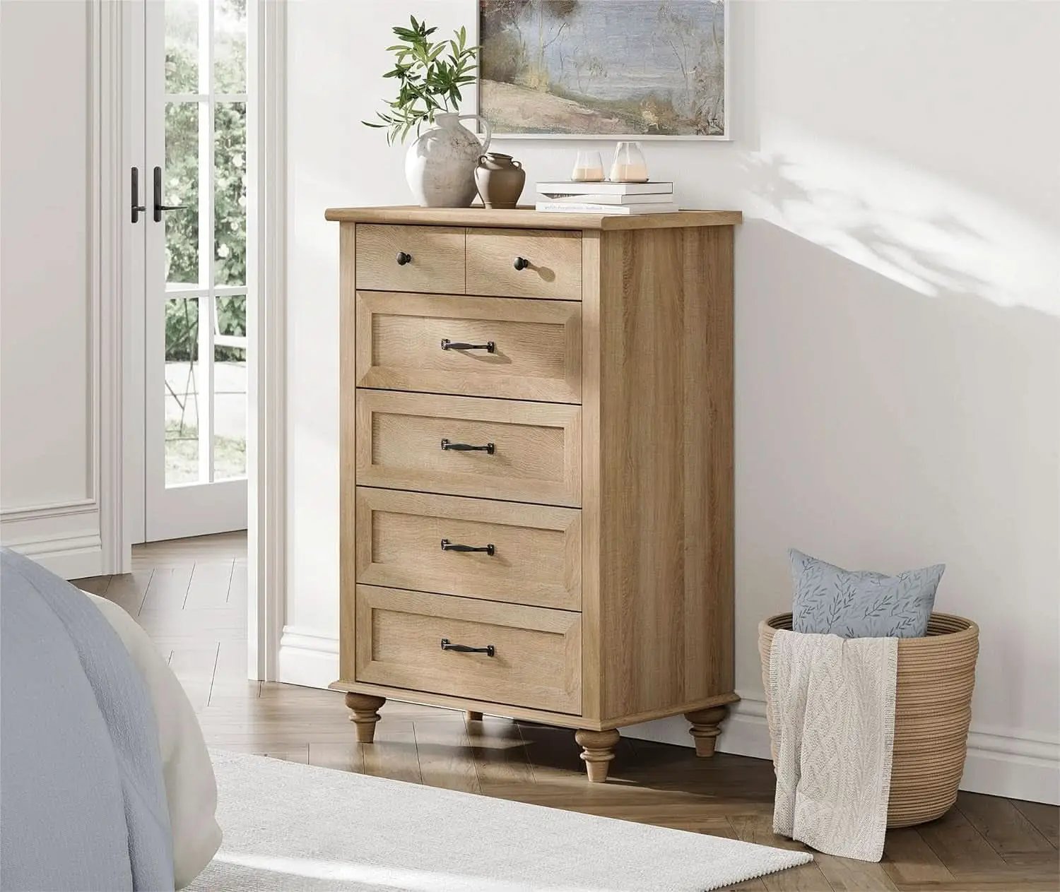 Oak Midcentury Dresser Five Drawers Storage Organizer from PriceLows™