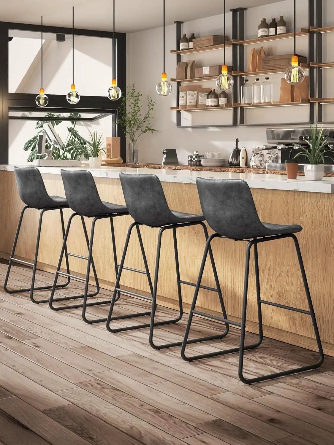 Gray Faux Leather Bar Stools Set Of 3 26 Inch Counter from PriceLows™