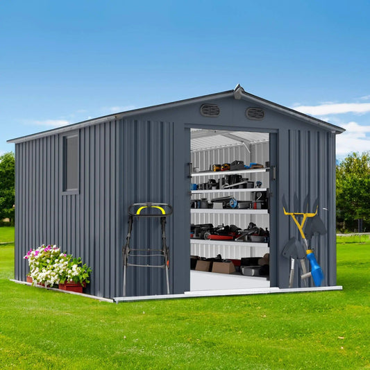 Large Outdoor Metal Storage Tool Shed With Window And Lockable Doors | 400 Cu Ft | Metal | Storage Shed