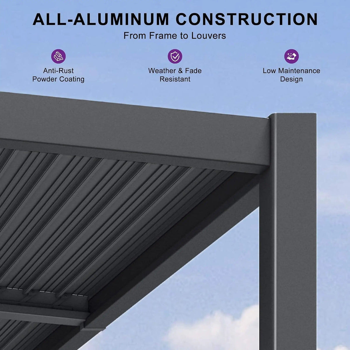 Modern Wall-Mounted Louvered Pergola With Aluminum Frame | Aluminum | Outdoor Living Use | Outdoor Living