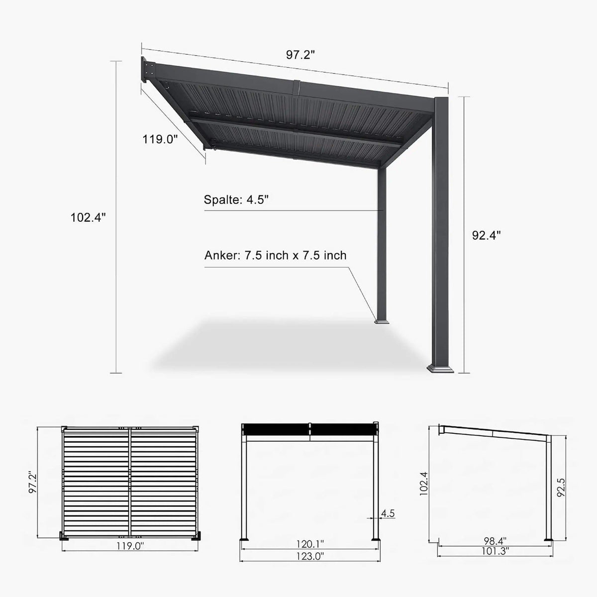 Modern Wall-Mounted Louvered Pergola With Aluminum Frame | Aluminum | Outdoor Living Use | Outdoor Living