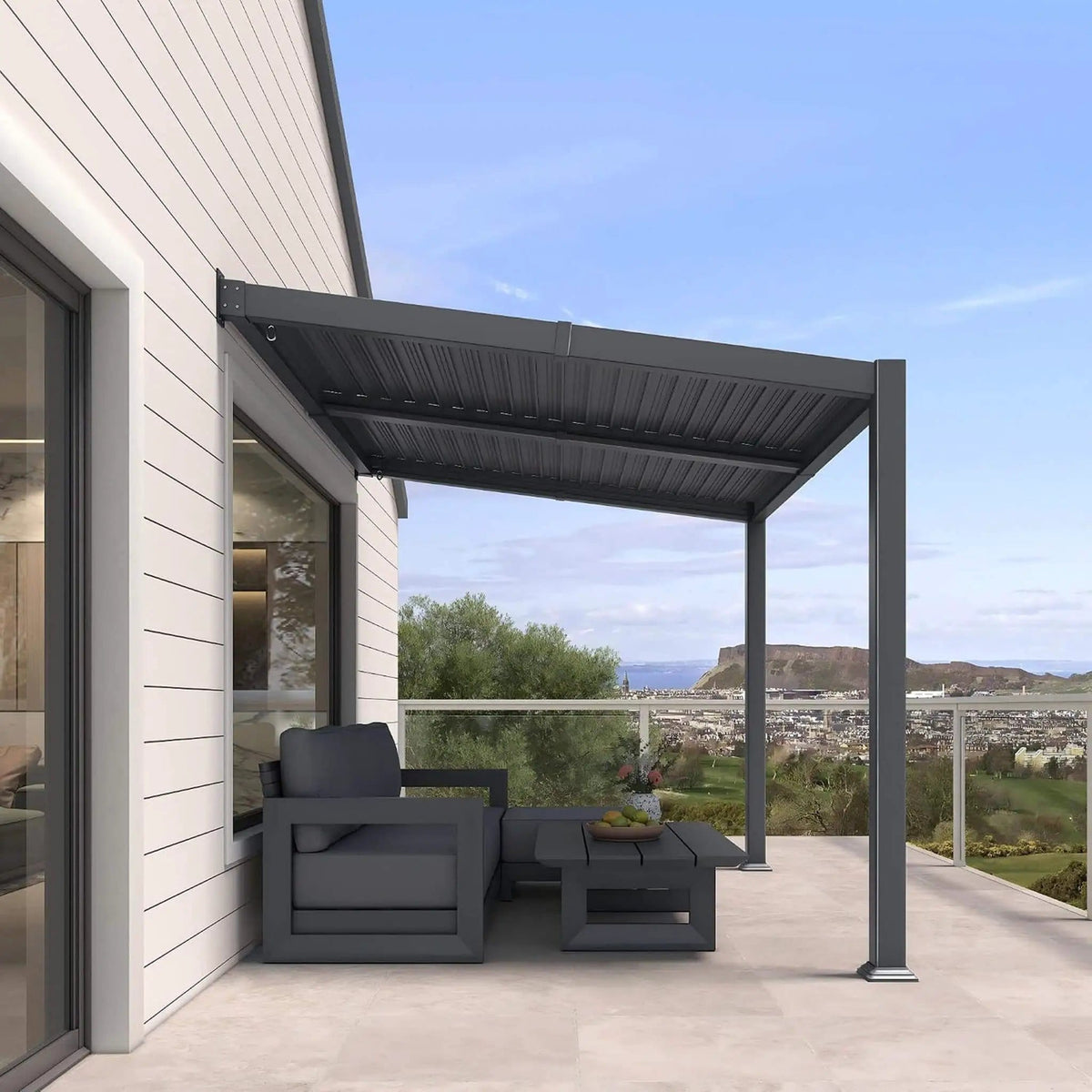Modern Wall-Mounted Louvered Pergola With Aluminum Frame | Aluminum | Outdoor Living Use | Outdoor Living