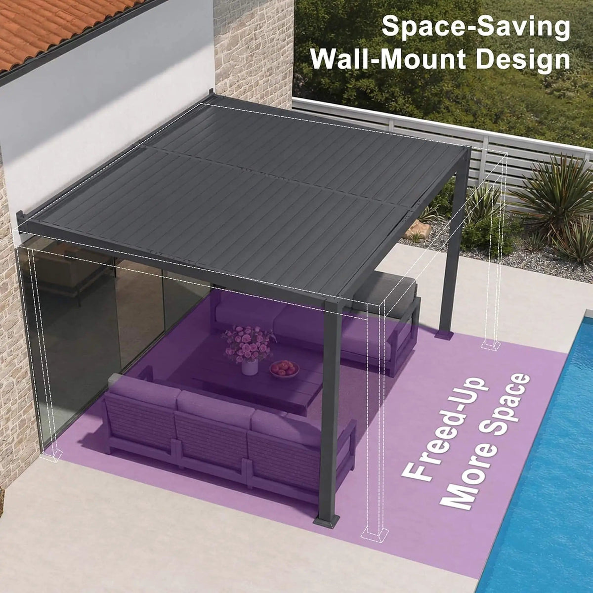 Modern Wall-Mounted Louvered Pergola With Aluminum Frame | Aluminum | Outdoor Living Use | Outdoor Living