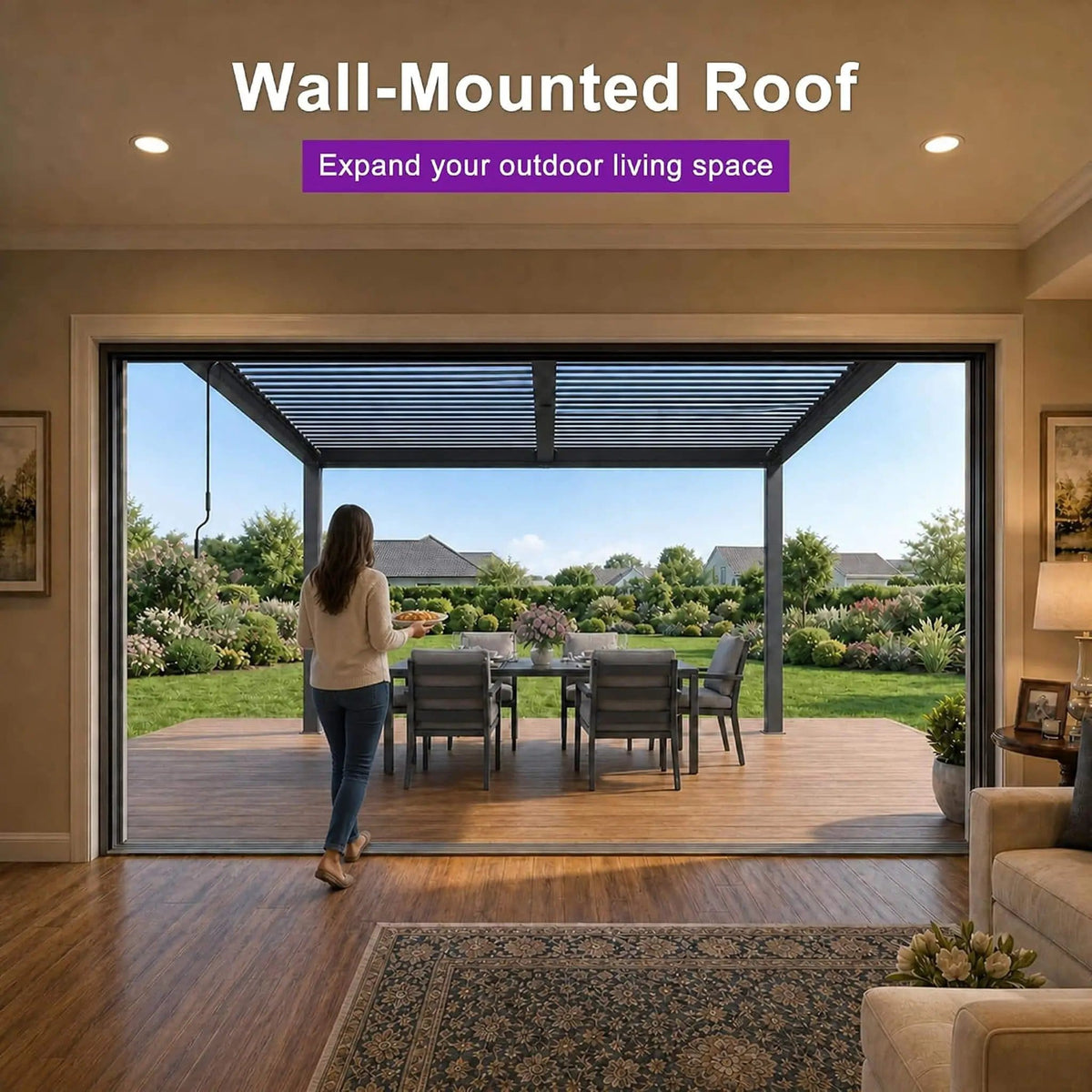 Modern Wall-Mounted Louvered Pergola With Aluminum Frame | Aluminum | Outdoor Living Use | Outdoor Living
