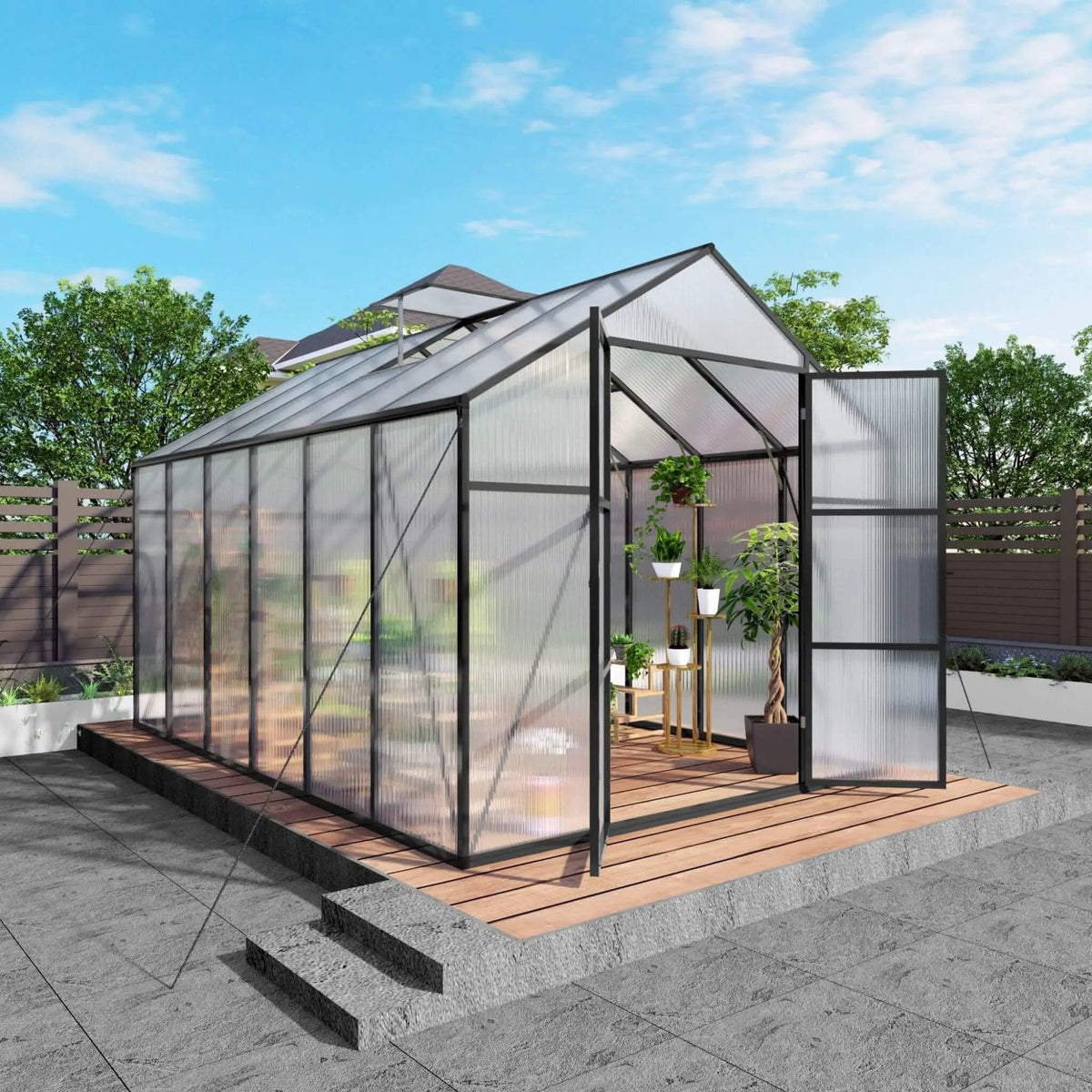 All Season Outdoor Backyard Polycarbonate Greenhouse With Raised Base & Aluminum | Aluminum | Outdoor Living Use | Outdoor Living