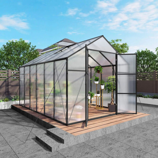 All Season Outdoor Backyard Polycarbonate Greenhouse With Raised Base & Aluminum | Aluminum | Outdoor Living Use | Outdoor Living