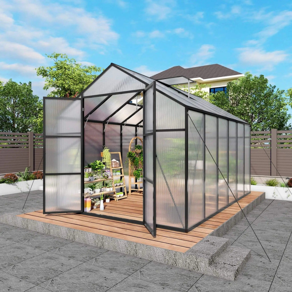 All Season Outdoor Backyard Polycarbonate Greenhouse With Raised Base & Aluminum | Aluminum | Outdoor Living Use | Outdoor Living