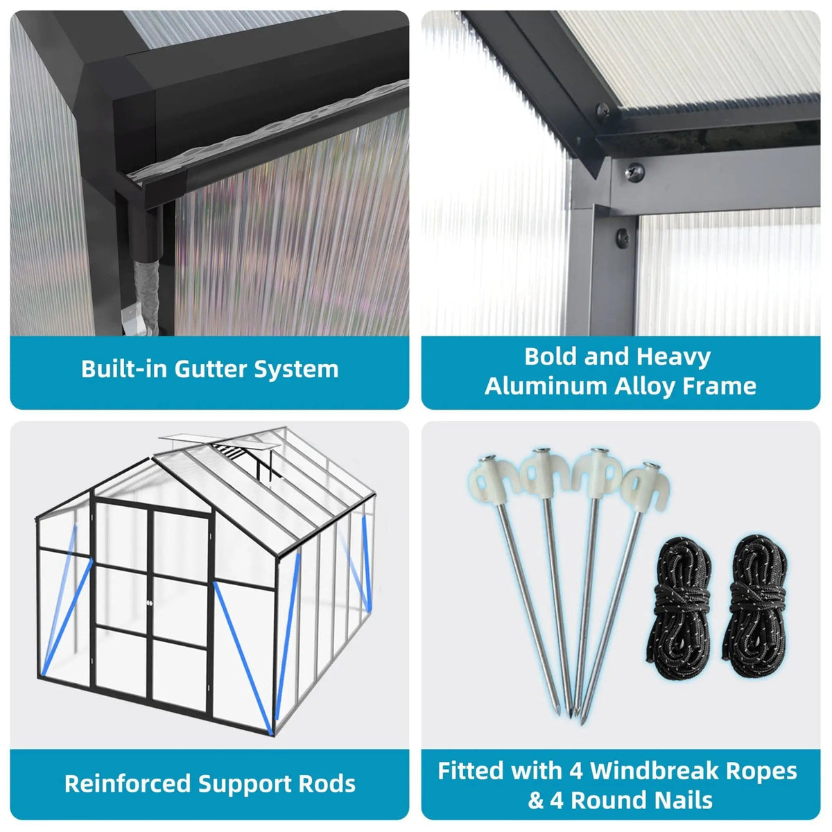 All Season Outdoor Backyard Polycarbonate Greenhouse With Raised Base & Aluminum | Aluminum | Outdoor Living Use | Outdoor Living