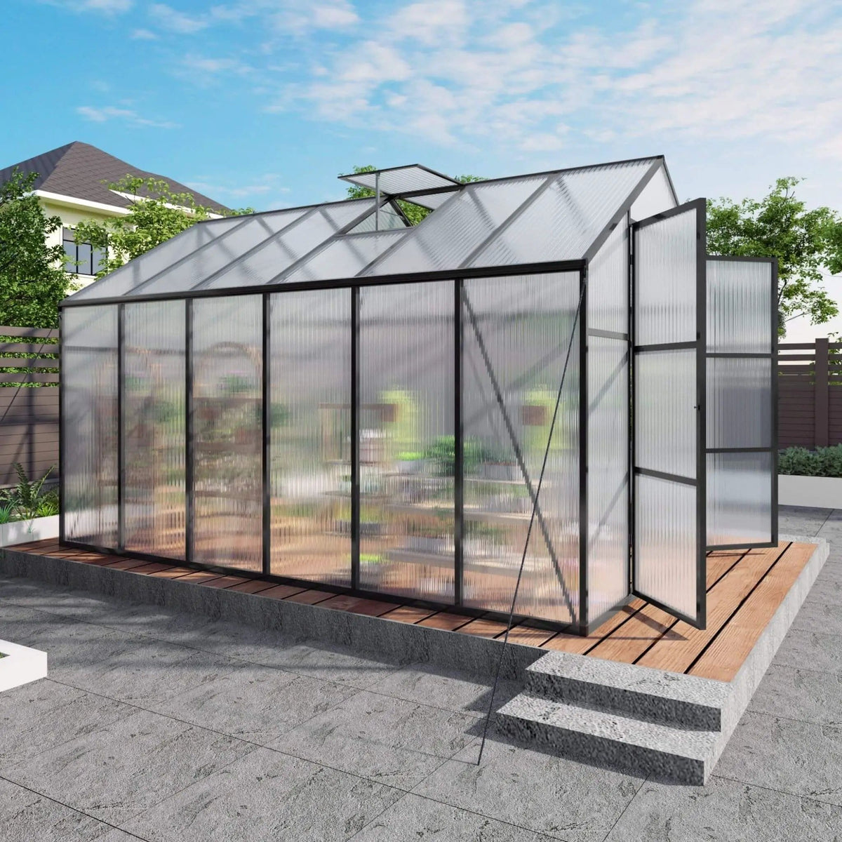 All Season Outdoor Backyard Polycarbonate Greenhouse With Raised Base & Aluminum | Aluminum | Outdoor Living Use | Outdoor Living