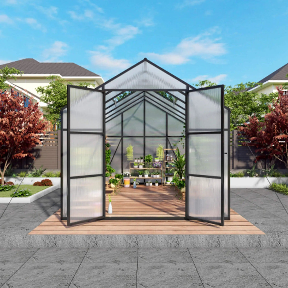 All Season Outdoor Backyard Polycarbonate Greenhouse With Raised Base & Aluminum | Aluminum | Outdoor Living Use | Outdoor Living