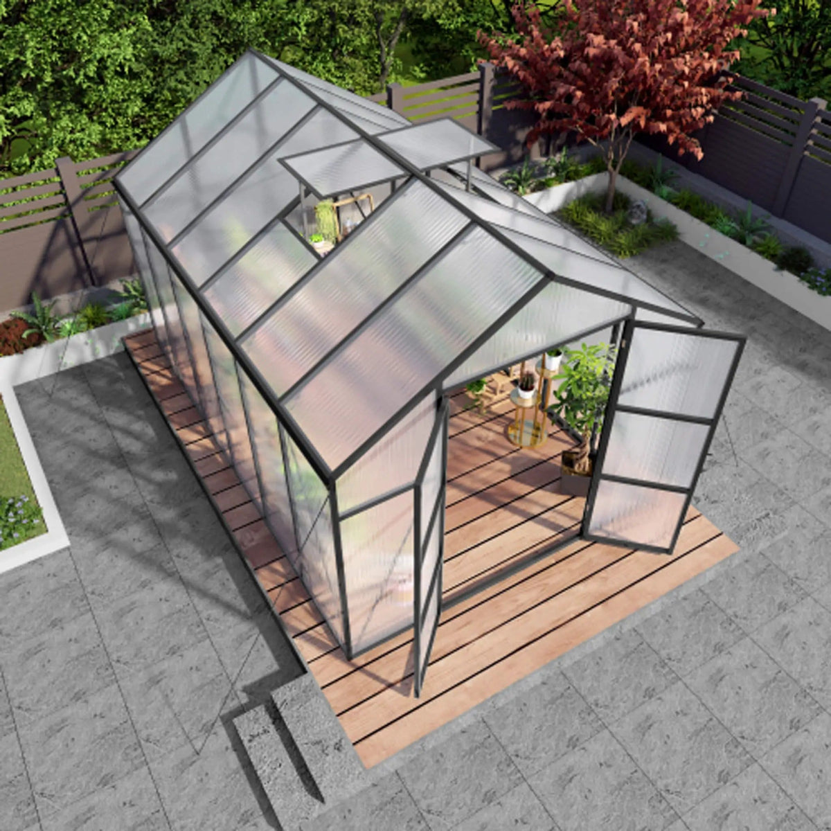 All Season Outdoor Backyard Polycarbonate Greenhouse With Raised Base & Aluminum | Aluminum | Outdoor Living Use | Outdoor Living