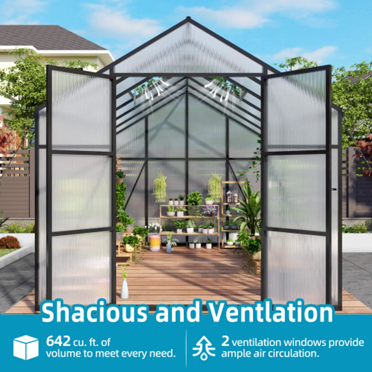 All Season Outdoor Backyard Polycarbonate Greenhouse With Raised Base & Aluminum | Aluminum | Outdoor Living Use | Outdoor Living