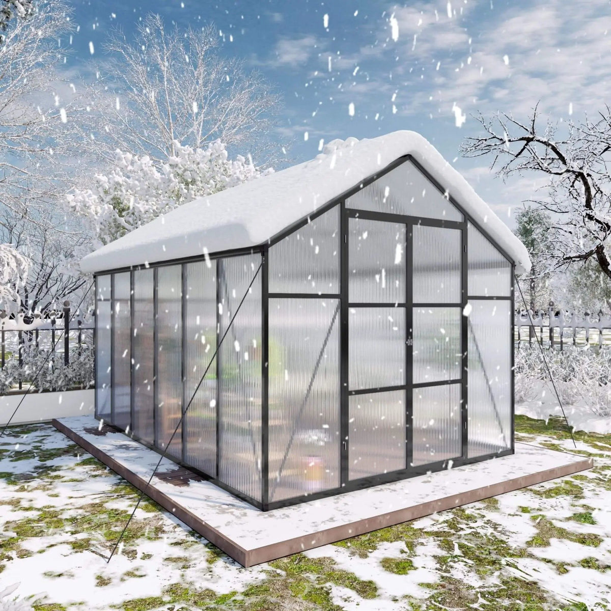 All Season Outdoor Backyard Polycarbonate Greenhouse With Raised Base & Aluminum | Aluminum | Outdoor Living Use | Outdoor Living