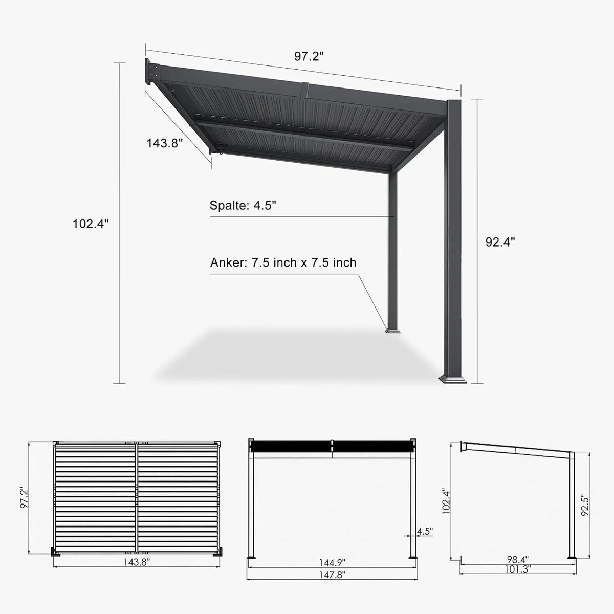 Modern Wall-Mounted Louvered Pergola With Aluminum Frame (Style 4) | Aluminum | Outdoor Living Use | Outdoor Living