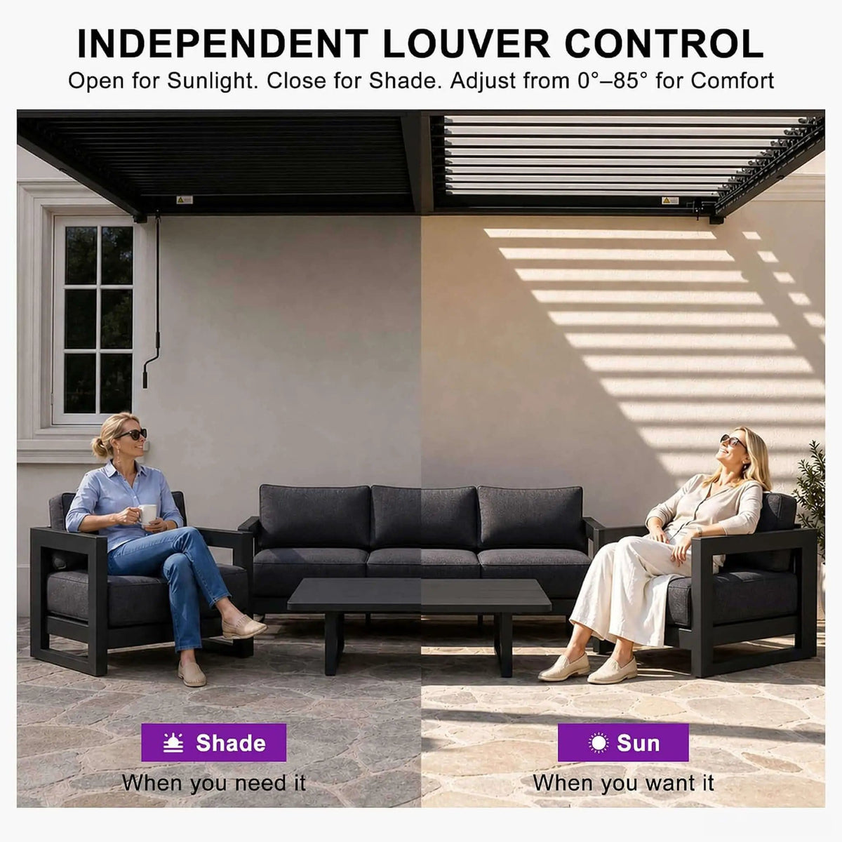 Modern Wall-Mounted Louvered Pergola With Aluminum Frame (Style 4) | Aluminum | Outdoor Living Use | Outdoor Living